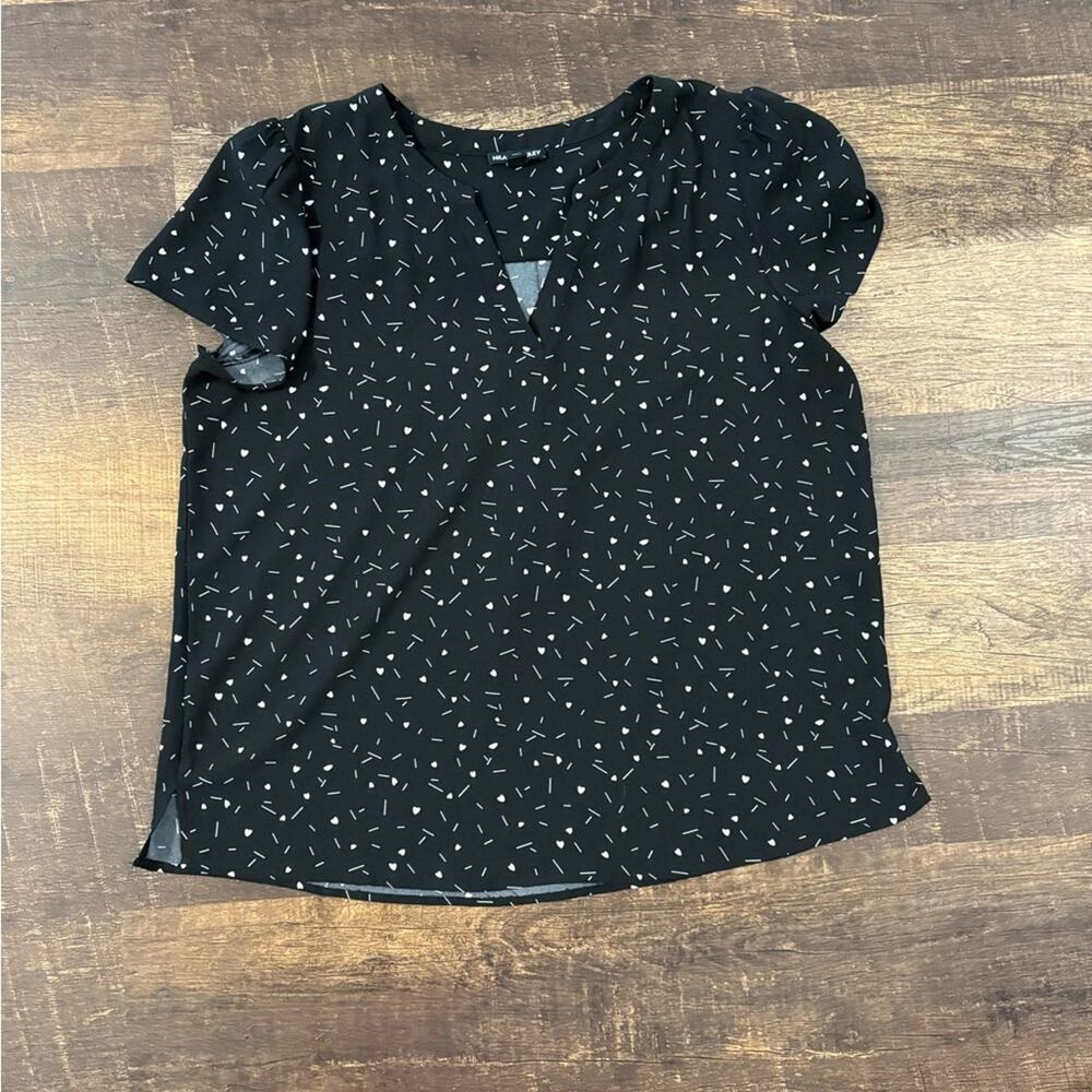 Hilary Radley Black Blouse with White Pattern